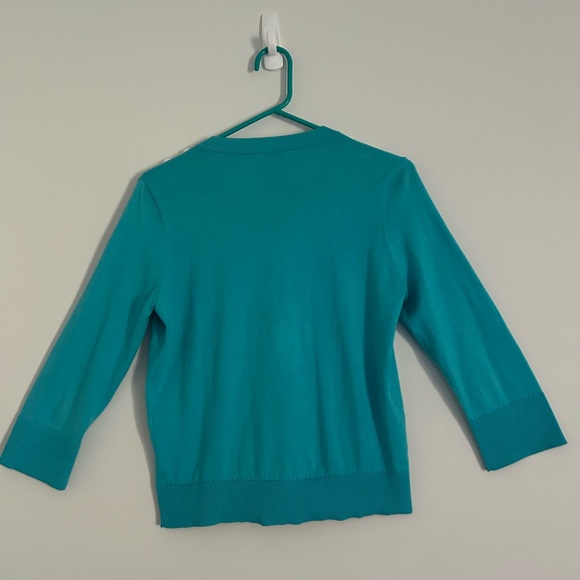 Kate Spade women’s medium button-down sweater teal beaded neckline 3/4 sleeves - Picture 3 of 11
